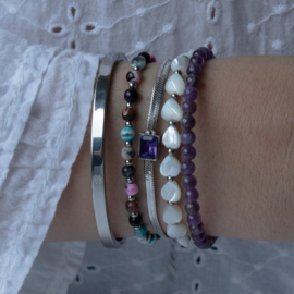 BRACELET | AGATE MULTICOLOR BEADS | RVS SILVER/GOLD