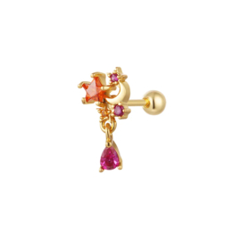 ONE PIECE STUD | MOON/STAR SPARKLE PINK/ORANGE | GOLD PLATED