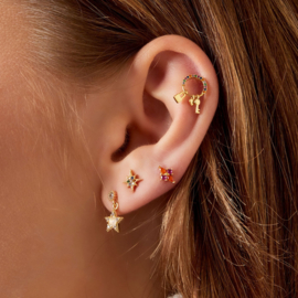 ONE PIECE STUD | SPARKLE FLOWER PINK/ORANGE | GOLD PLATED