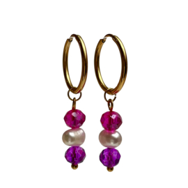 EARRINGS | PINK/PURPLE PEARL | RVS SILVER/GOLD