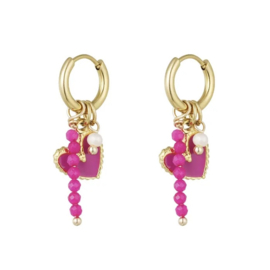 EARRINGS | PINK BEADS HEART | RVS GOLD