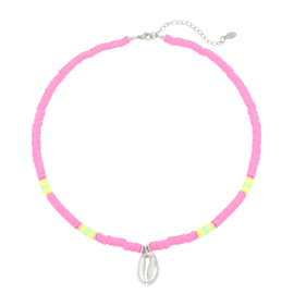 SURF NECKLACE | SHELL SILVER | NEON PINK