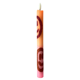 LED-CANDLE | GLITTER SMILEY ORANGE/PINK | 1PCS