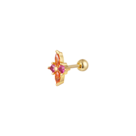 ONE PIECE STUD | SPARKLE FLOWER PINK/ORANGE | GOLD PLATED