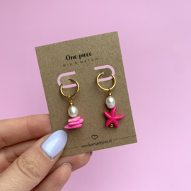 EARRING | ONE PIECE | PEARL/PINK | RVS SILVER/GOLD