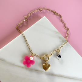 CHARM FLOWER PINK/PEARL | RVS SILVER/GOLD