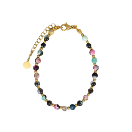 BRACELET | AGATE MULTICOLOR BEADS | RVS SILVER/GOLD