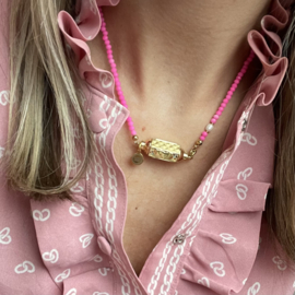 PRAYER BOX BEADS NECKLACE | PINK | RVS GOLD