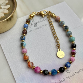 BRACELET | AGATE MULTICOLOR BEADS | RVS SILVER/GOLD