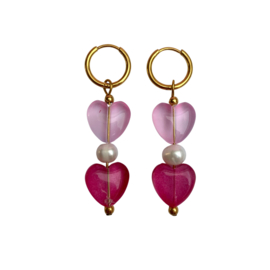 EARRINGS HEARTS | PEARL/PINK | RVS SILVER/GOLD