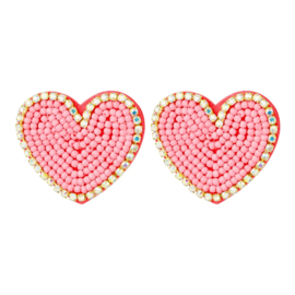 EARSTUD | SPARKLE BEADS HEART | PINK