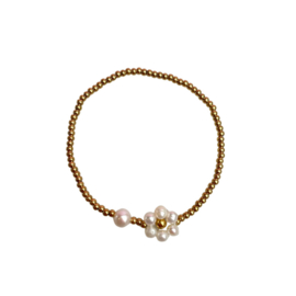 BRACELET | FLOWER PEARL | RVS BEADS GOLD