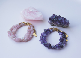 BRACELET | CHIP STONES ROSE QUARTZ | RVS SILVER/GOLD