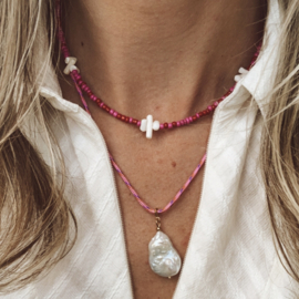 BIG PEARL NECKLACE | PINK | SILVER/GOLD