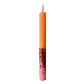 LED-CANDLE | ORANGE/PINK GLITTER | 1PCS