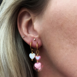 EARRINGS HEARTS | PINK GLASS BEAD | RVS SILVER/GOLD