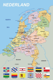 Kurk prikbord landkaart Nederland - zelfklevend - 90 x 60 cm - 6mm dik - GEPRINT OP KURK