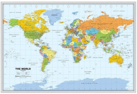 kurk prikbord wereldkaart - zilveren lijst - 60 x 90 cm