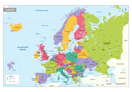 Kurk prikbord Europa landenkaart - 100 x 140 cm - 9mm multiplex & 6mm kurk