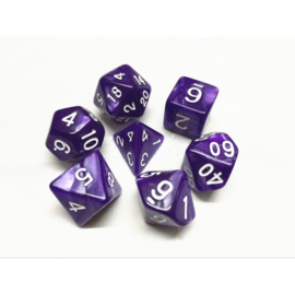 Purple pearl dice set white numbers