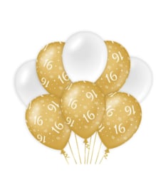 Ballonnen goud/wit 16 jaar