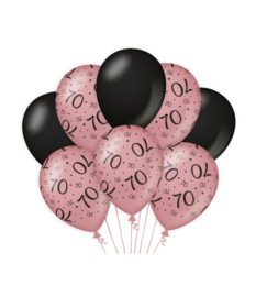 Ballonnen roze/zwart 70 jaar