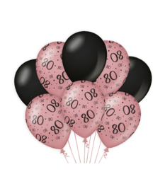 Ballonnen roze/zwart 80 jaar