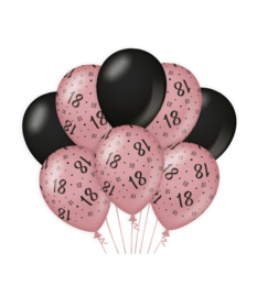 Ballonnen roze/zwart 18 jaar
