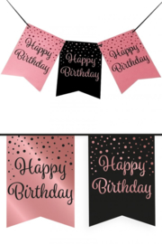 Vlaggenlijn vaandel happy birthday roze/zwart