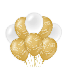 Ballonnen goud/wit Happy Birthday