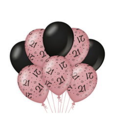 Ballonnen roze/zwart 21 jaar