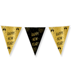 Folie vlaggenlijn zwart/goud Happy new year