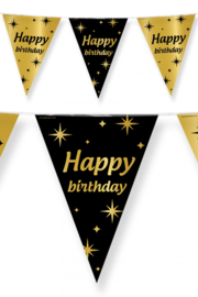 Folie vlaggenlijn zwart/goud Happy Birthday