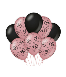 Ballonnen roze/zwart 30 jaar