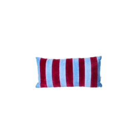 Rice, fluwelen kussen met Gendarme blauwe en bordeaux strepen small 40x20 cm