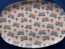 Rice 2 rechthoekige melamine bordjes met carsprint, vintage busjes,