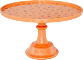 Rice melamine taartplateau, abrikoos met lila/paarse stippen