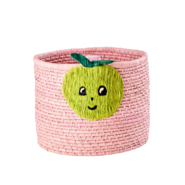 Rice ronde raffia opbergmand, zachtrose, roze met fruit print