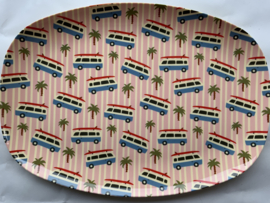 Rice 2 rechthoekige melamine bordjes met carsprint, vintage busjes,