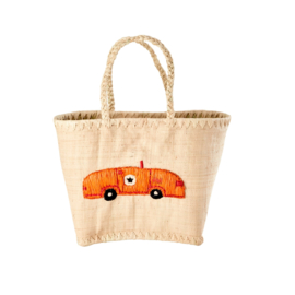 Rice Raffia tas, model shopper, in naturel met auto, medium