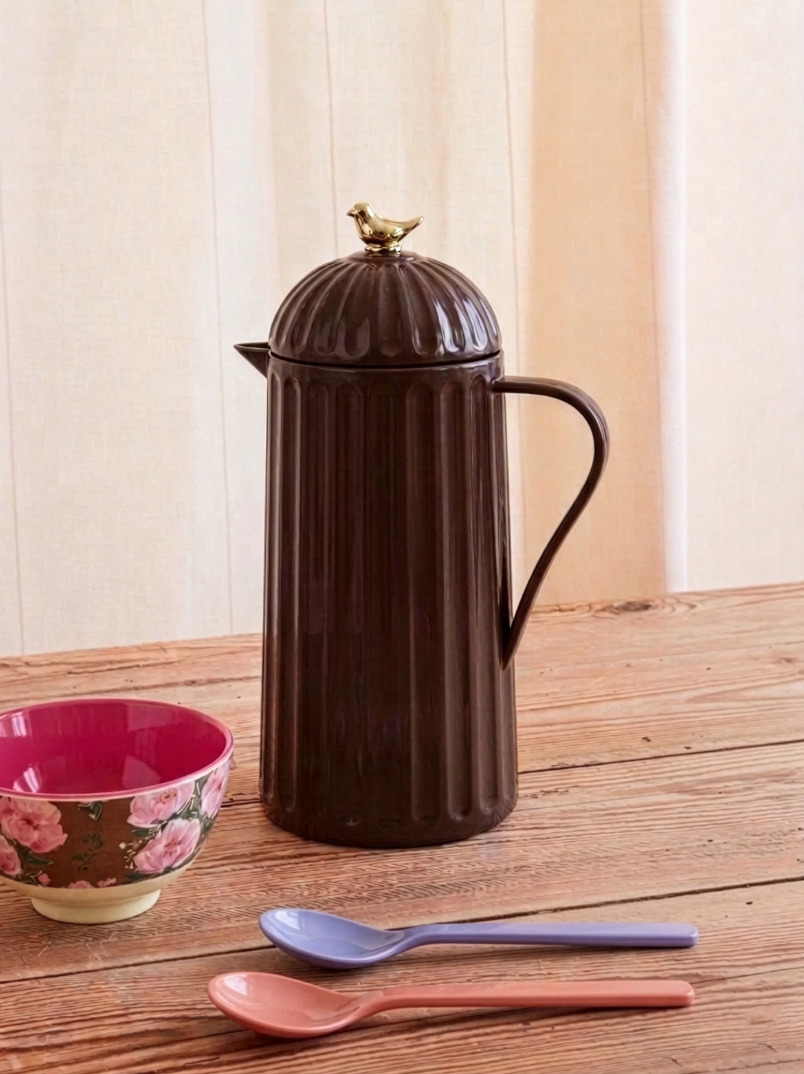 Rice thermo with gold bird, brown