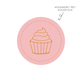 Sticker cupcake, roze • ø40mm (10 stuks)