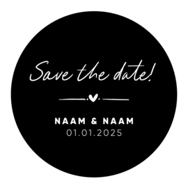 40mm rond gepersonaliseerde sticker • Save the date! Naam & Naam + datum | Versie 2
