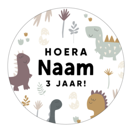 40mm rond gepersonaliseerde sticker • Hoera Naam 0 jaar! - Dino