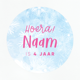 40mm rond gepersonaliseerde sticker • Hoera! Naam 0 jaar - Frozen (roze, paars of zwart)