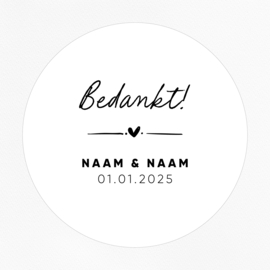 40mm rond gepersonaliseerde sticker • Bedankt! Naam & Naam + datum