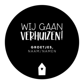 40mm rond gepersonaliseerde sticker • Wij gaan verhuizen! Groetjes, Naam/Namen