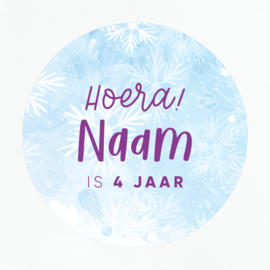 40mm rond gepersonaliseerde sticker • Hoera! Naam 0 jaar - Frozen (roze, paars of zwart)