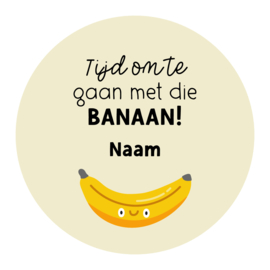 40mm rond gepersonaliseerde sticker • Tijd om te gaan met die banaan! Liefs, Naam