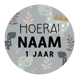 40mm rond gepersonaliseerde sticker • Hoera! Naam 0 jaar - Dino